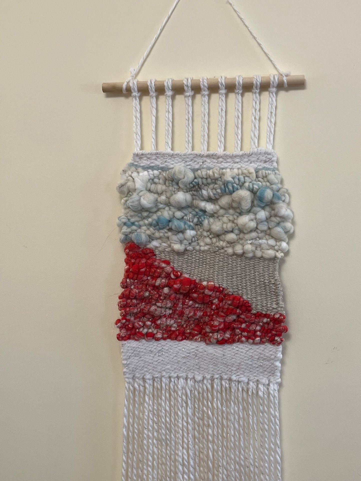 Long Boho Woven wall hanging. 12 inches x 38 inches weaving