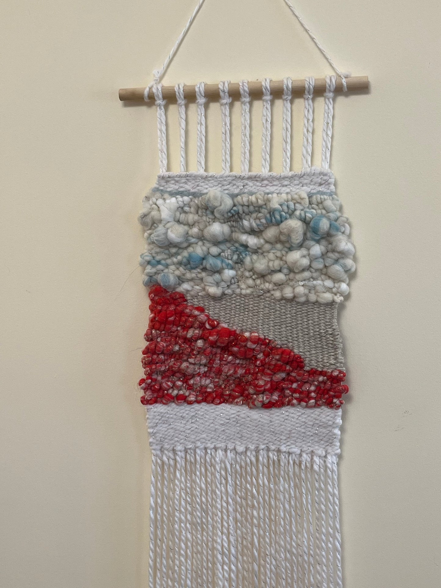 Long Boho Woven wall hanging. 12 inches x 38 inches weaving