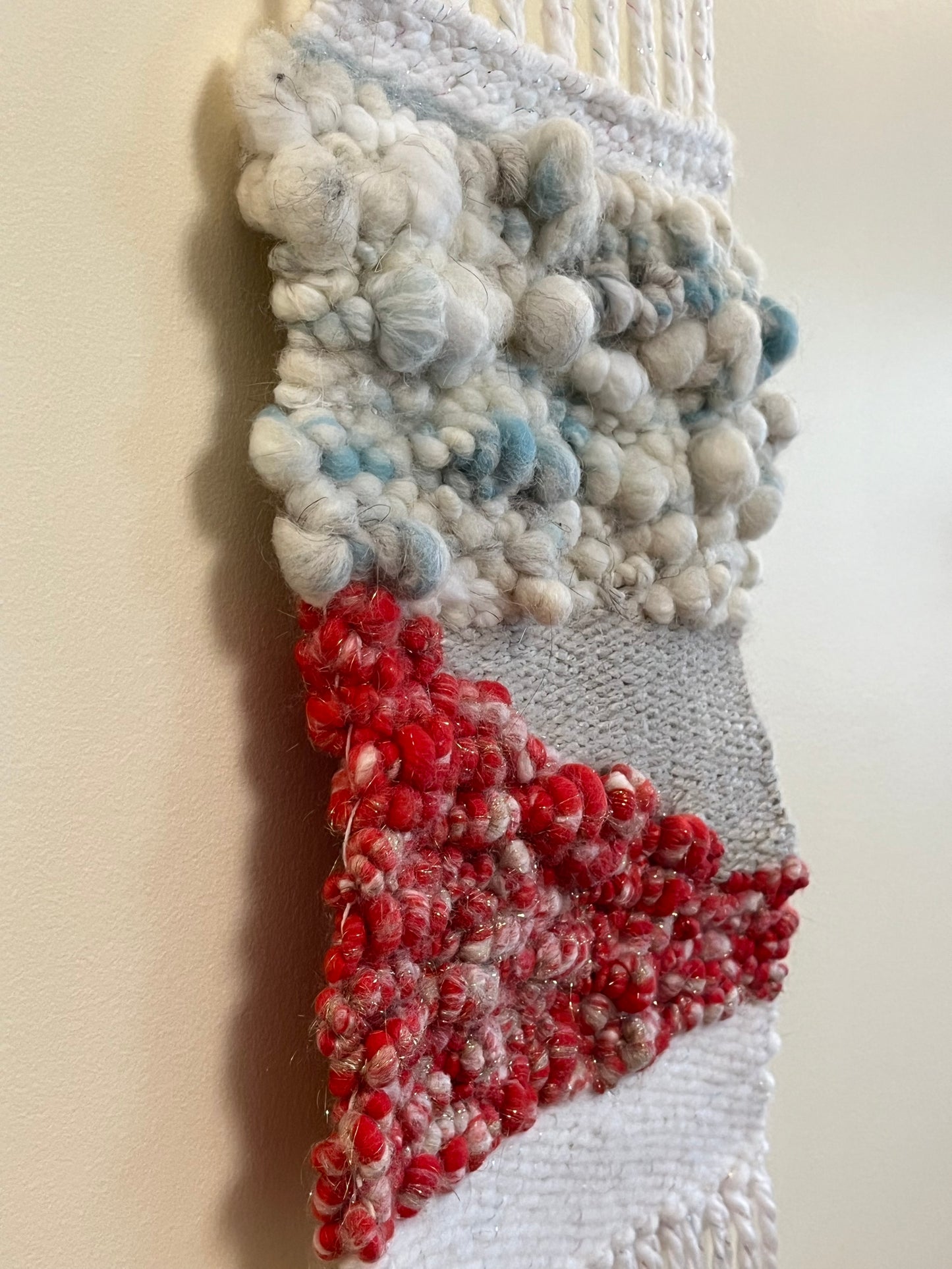 Long Boho Woven wall hanging. 12 inches x 38 inches weaving