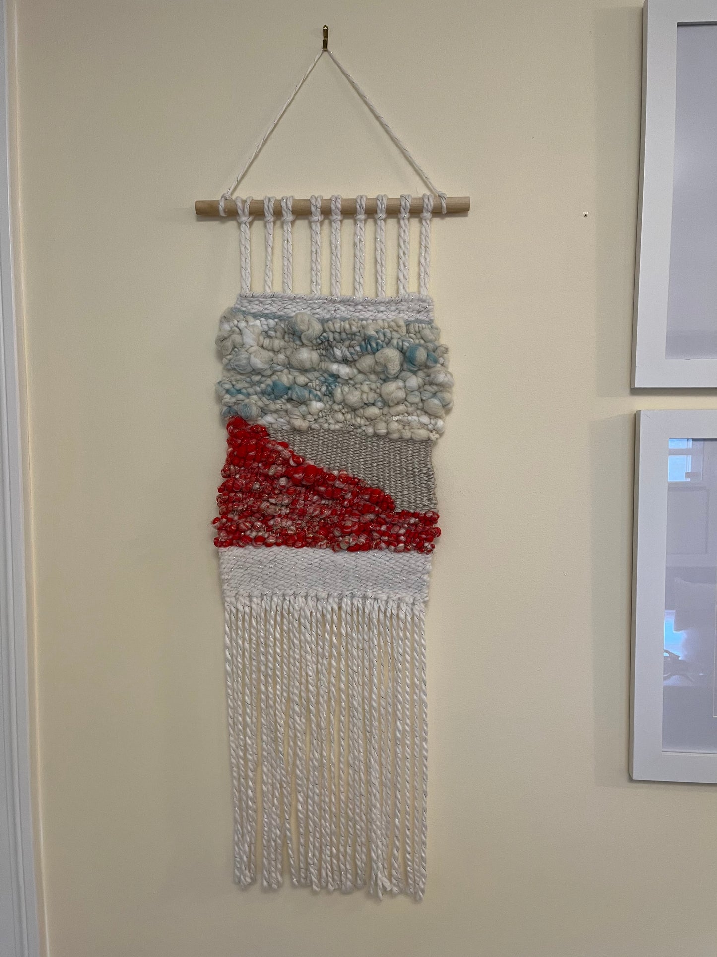 Long Boho Woven wall hanging. 12 inches x 38 inches weaving
