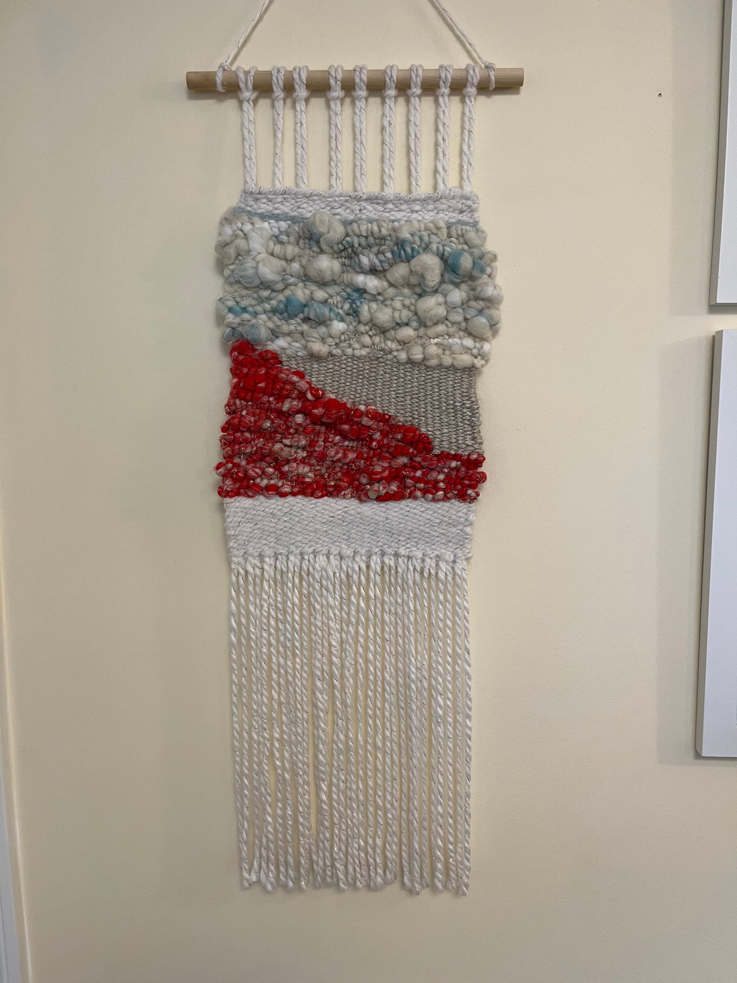 Long Boho Woven wall hanging. 12 inches x 38 inches weaving