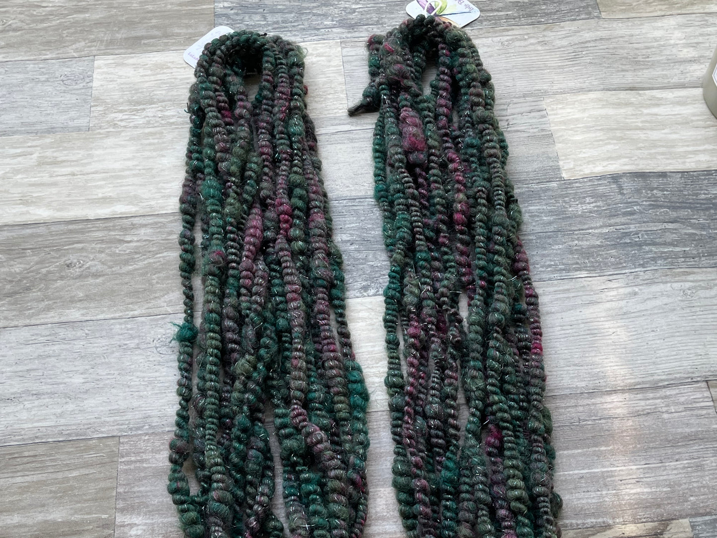 Thick and Thin Core Spun Art Yarn - Green/Purple tone - 8 Yards and 74 grams