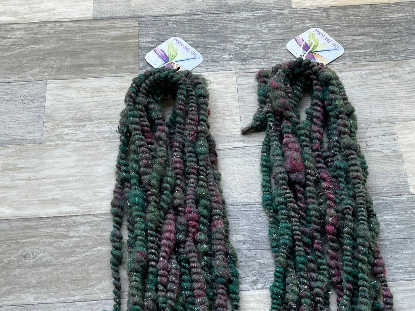 Thick and Thin Core Spun Art Yarn - Green/Purple tone - 8 Yards and 74 grams