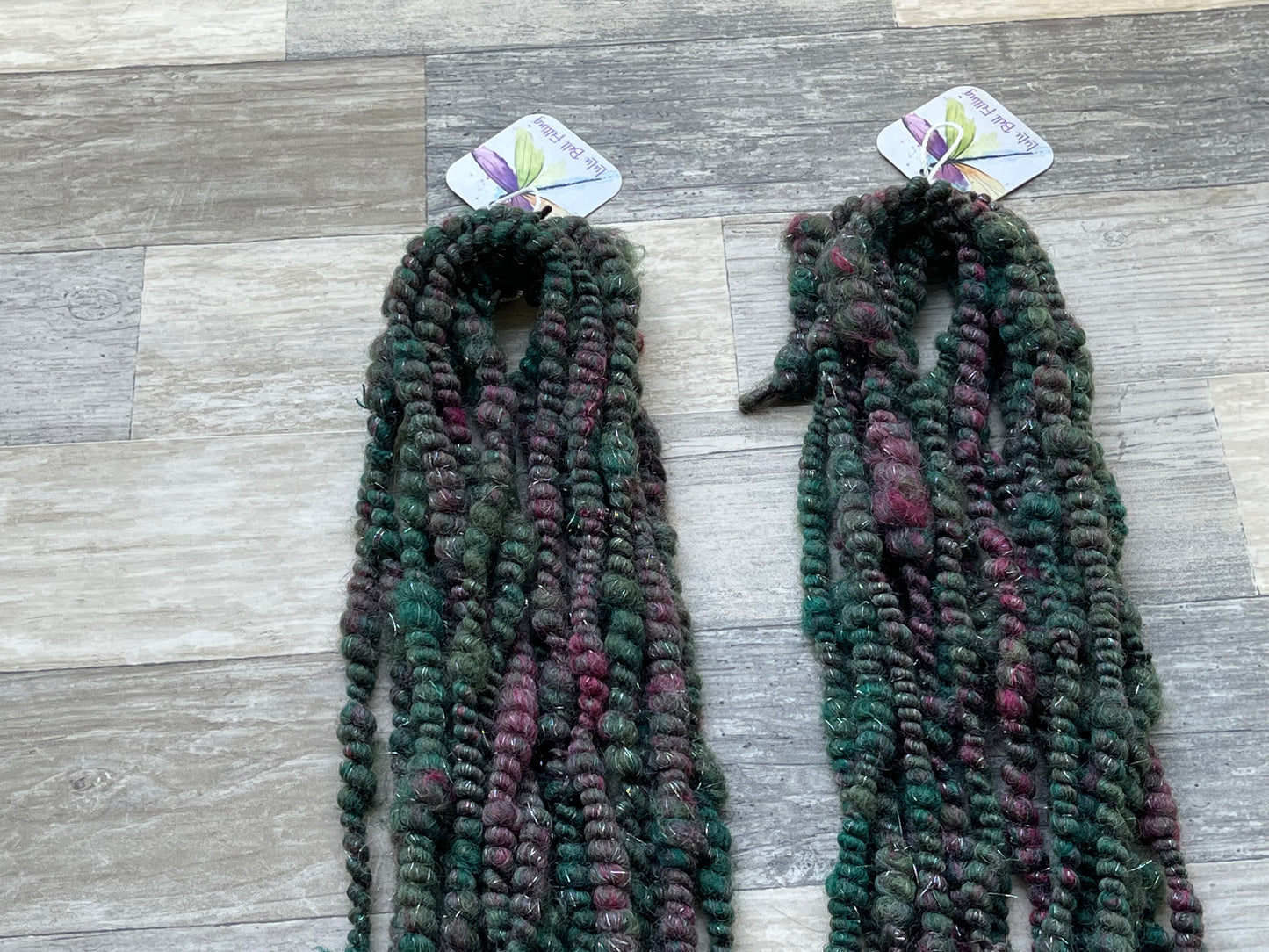 Thick and Thin Core Spun Art Yarn - Green/Purple tone - 8 Yards and 74 grams